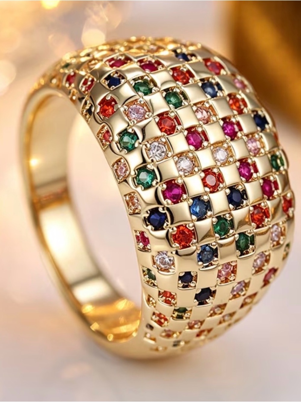 Gold Multicolor Pave Dome Ring - Women Jewelry